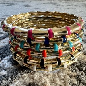 Set of 6 Gold and Enamel Bamboo Bangle Braclet